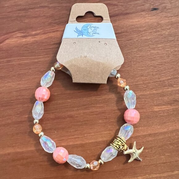 Arwen and Gwen Coral Stretchy Bracelet, Acrylic Beaded with Starfish Charm - Picture 2 of 2